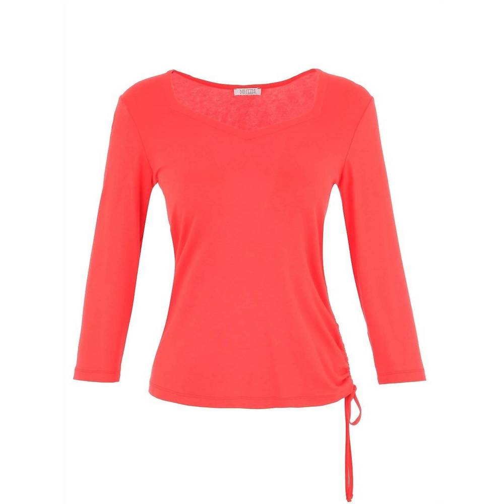 NEW DOLCEZZA women's ruched side tie top in red
